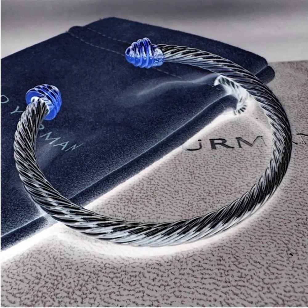 David Yurman Silver Cable Bracelet Rotateing Cuff - Picture 4 of 7